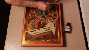 Двухслойное покрытие иконы с "Сандараковым лаком на спиртовой основе"