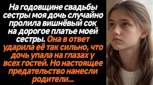 Жизненные Истории/На годовщине свадьбы сестры моя дочь случайно пролила вишнёвый сок на платье сестр