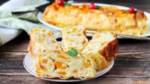 РУЛЕТ ИЗ ЛАВАША С ТВОРОГОМ И КОНСЕРВИРОВАННЫМИ ПЕРСИКАМИ