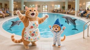 Джинджер впервые исследует океан в аквариуме вместе с мамой-кошкой  Забавные видео с кошками