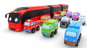 Изучаем цвета с помощью игрушечных уличных машинок и игрушечного автобуса для детей