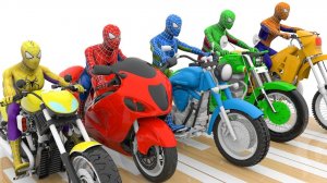 Учим цвета для детей - Человек-паук на мотоцикле бьет по цветным шарам для детей