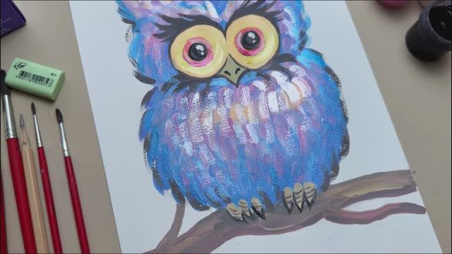 Рисуем сову гуашью в пастельных тонах смотреть онлайн