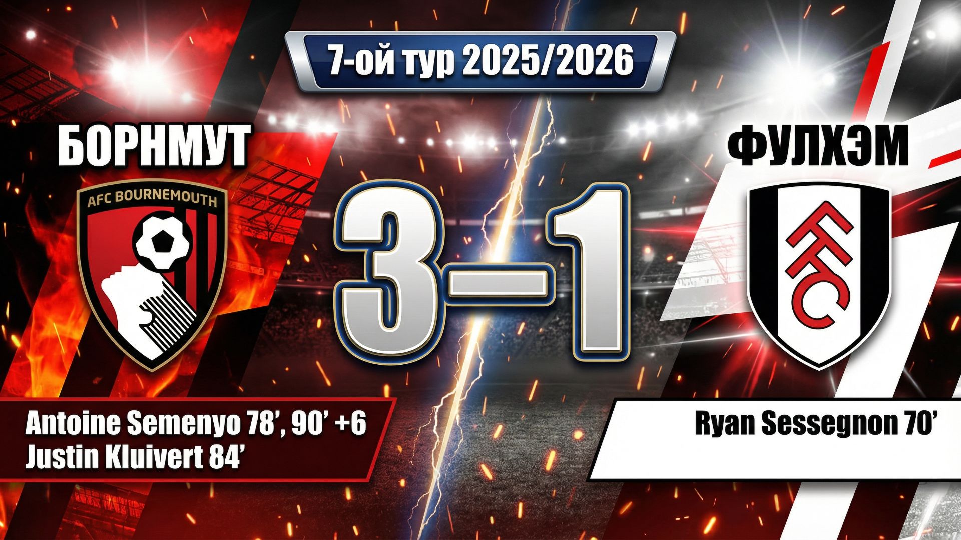 ГОЛЫ БОРНМУТ - ФУЛХЭМ // 7-ОЙ ТУР АПЛ 25/26