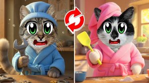 Поменялись ЖИЗНЯМИ на 24 ЧАСА Челлендж! КОТ МАЛЫШ vs КОШКА ИСА ОБМЕН ТЕЛАМИ на ОДИН ДЕНЬ