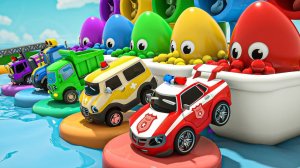 Малышка Акула волшебные яйца и разноцветные полицейские машины Детские стишки и песенки для малышей