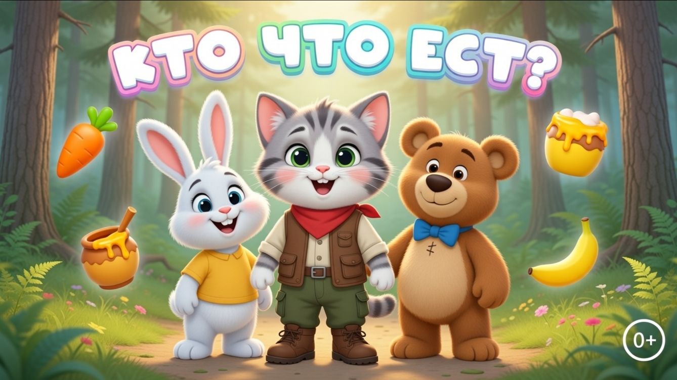 КТО ЧТО ЕСТ? 🍎 Развивающий мультик для малышей | Учим животных и их любимую еду 0+ смотреть онлайн