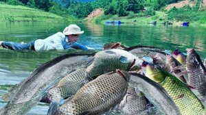 Ловлю рыбу в глубоком озере. Продаю рыбу на рынке. Традиционная рыбалка Вьетнама