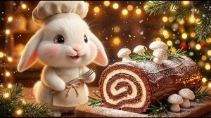 Рождественская выпечка милого кролика Мелло 🪵🍫 Рождественское полено