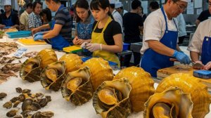 Коллекция уличных блюд Гигантская улитка, Рыба-омар, Блюда из Камчатского краба в Юго-Восточной Азии