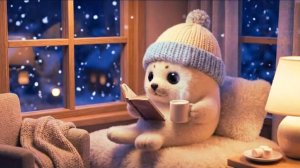 Снежная ночь, согревающее время с пушистым тюленем