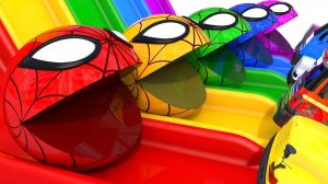 Изучаем цвета с Пакманом — горка, мяч-паук, экскаватор, уличная техника для детей