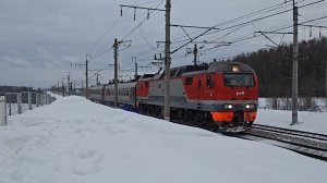 ЭП2К-491 с вагоном диагностического комплекса инфраструктуры,проследует перегон Подсолнечная - Клин.