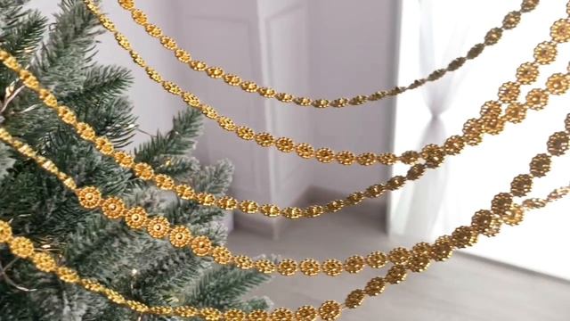 Бусы на ёлку МАРГЕРИТ, пластик, золотые, 270 см, 1001139