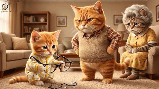 Рыжий котенок запаниковал, разбив бабушкины очки… А потом вошел папа-кот 😭 смотреть онлайн
