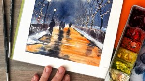 Зима в городе. Урок по рисованию зимнего Нью Йорка акварелью