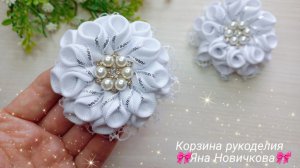 Белые банты из лент 2,5см и кружева🎀