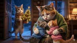 Слезливая встреча в конце года: бабушка-кошка снова увидела маму-кошку и ее двоих котят