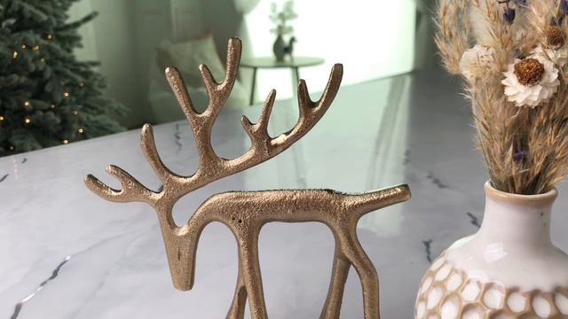 Декоративная фигура ОЛЕНЬ МАТТИС с опущенной головой, металл, золотой, 16 см, A98810040-2