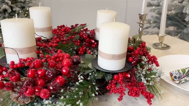 Декоративный венок - подсвечник с шишками и ягодами ДЖЕРРИ, на 4 свечи, 50 см, 1099401