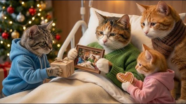 Мама-кошка с котятами принесли Рождество своей бабушке в больницу смотреть онлайн