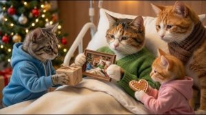 Мама-кошка с котятами принесли Рождество своей бабушке в больницу