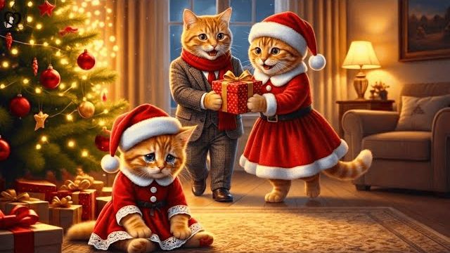 Рыжий котенок и мама-кошка готовят рождественский сюрприз, но папа-кот приезжает слишком рано 🎄🐱 смотреть онлайн