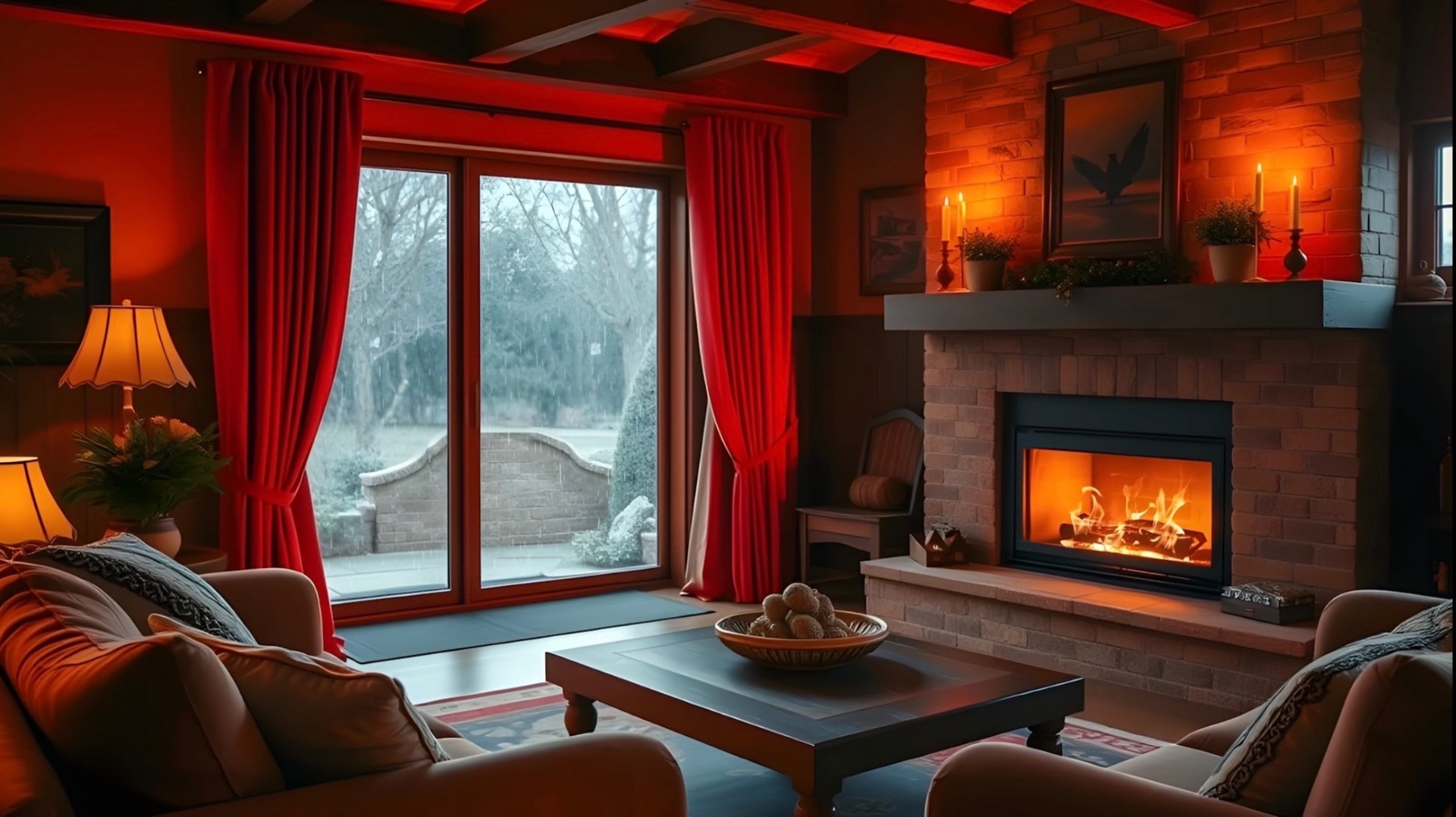 Камин и дождь за окном 🌧🔥 Уютная атмосфера для сна, отдыха и расслабления | 2 часа релакса
