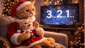 Кошка-мама и рыжий котенок встретили Новый год совершенно образом.