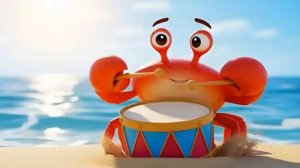 Забавный краб играет на барабане Бум-Бум Мультфильм для детей и весёлые ритмы