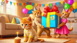 Рыжий котенок чувствует себя забытым в свой день рождения Мама-кошка и Папа подготовили сюрприз