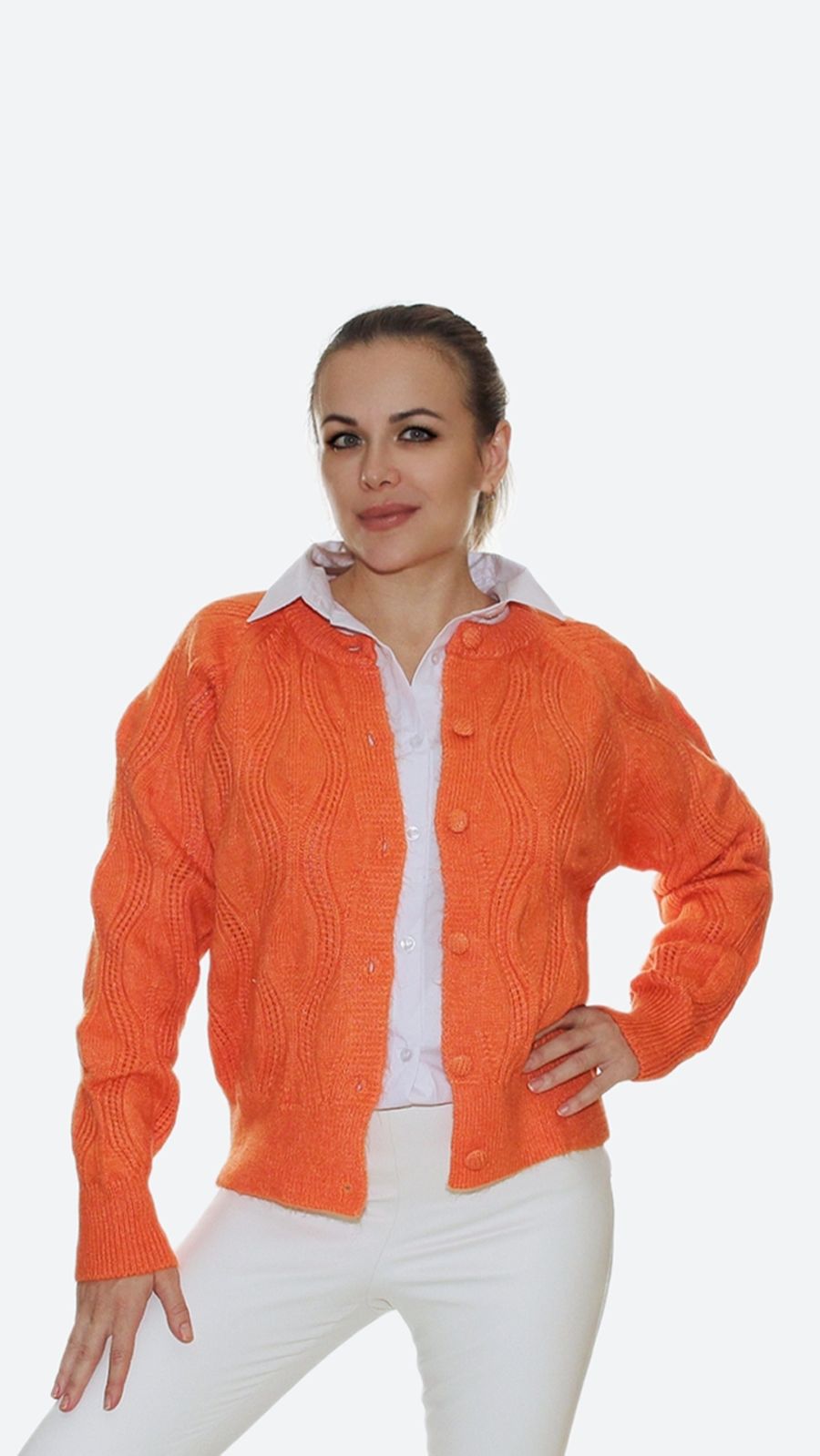 Оранжевый женский кардиган "Пятый элемент" смотреть онлайн