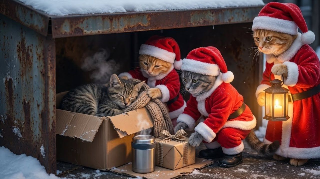 Мама-кошка Санта и ее двое котят: Рождество любви для бездомных кошек смотреть онлайн