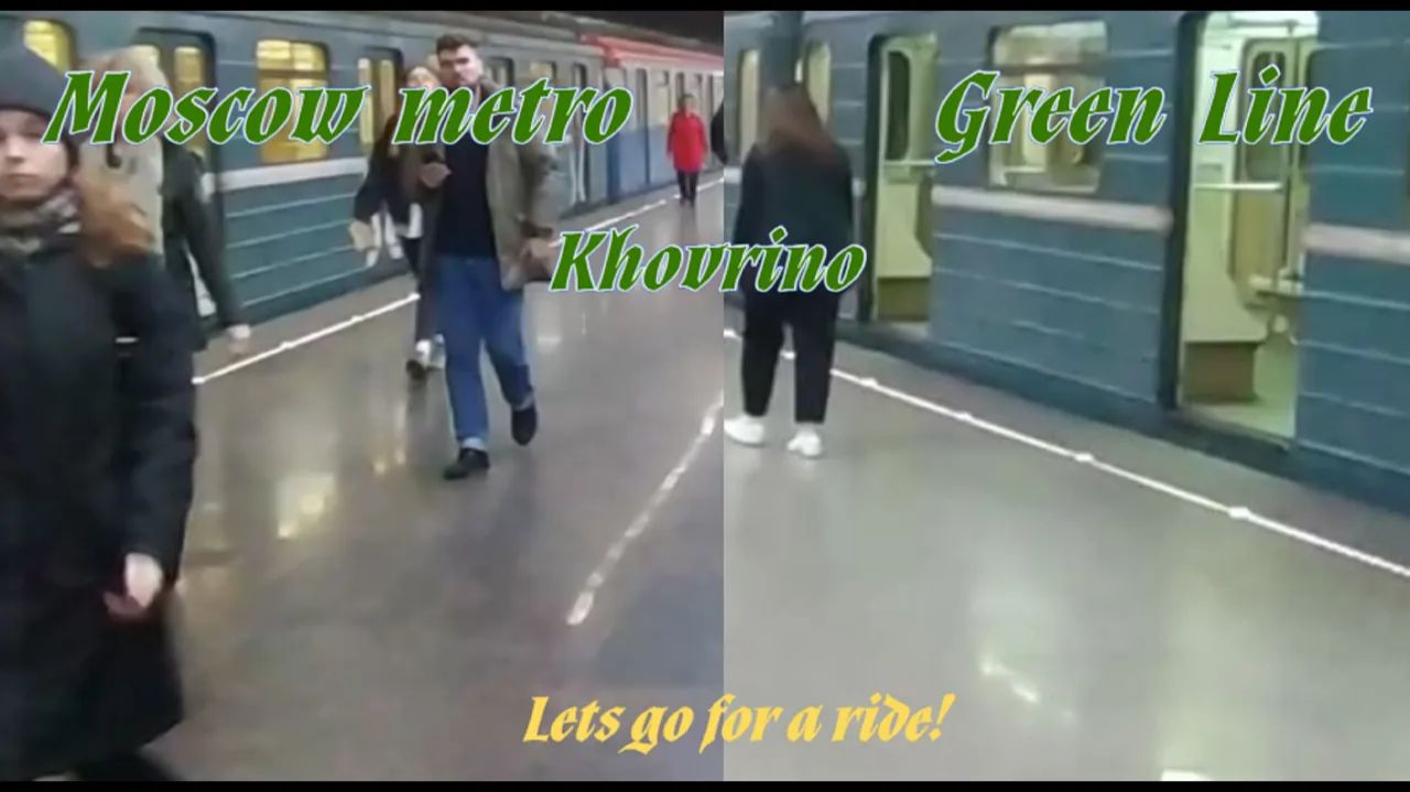 Ст.метро Ховрино, Зелёная Линия, Москва - интерьер, пассажиры, прибытие поездов  Фрагмент 10