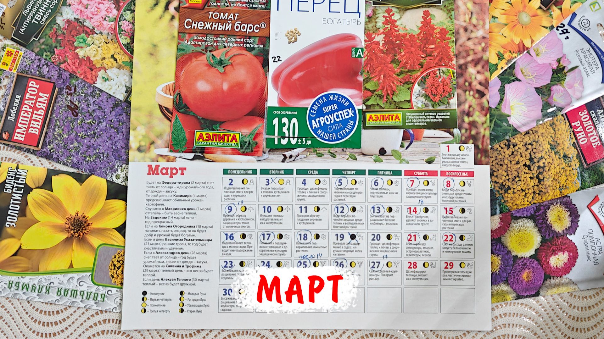 Лунный посевной календарь огородника на Март 2026. Благоприятные дни, лучшее время для посадок! смотреть онлайн