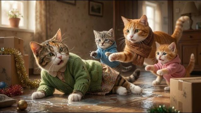 Падение перед Новым годом | Согревающая душу история кошачьей семьи смотреть онлайн