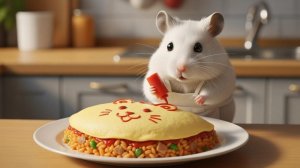 Хомячок готовит омлет с рисом