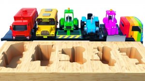 Учим цвета с помощью игрушечных машинок - грузовик, трактор, школьный автобус, бульдозер и мусоровоз