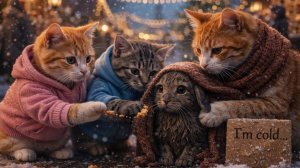 Мама-кошка и двое котят спасли одинокого кролика в это Рождество