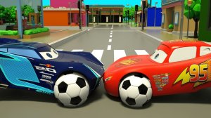 Тачки - Маккуин, Мактрак и уличные транспортные средства. Сборка футбольного мяча и шин для детей.