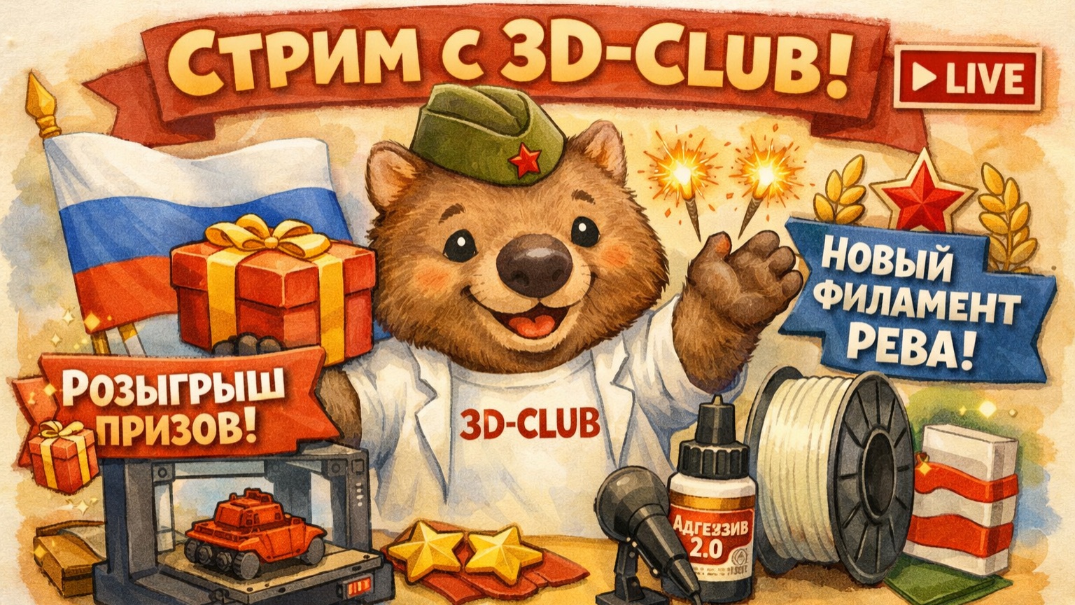 Стрим 3D-Club: розыгрыш призов, общение и новый филамент PEBA смотреть онлайн
