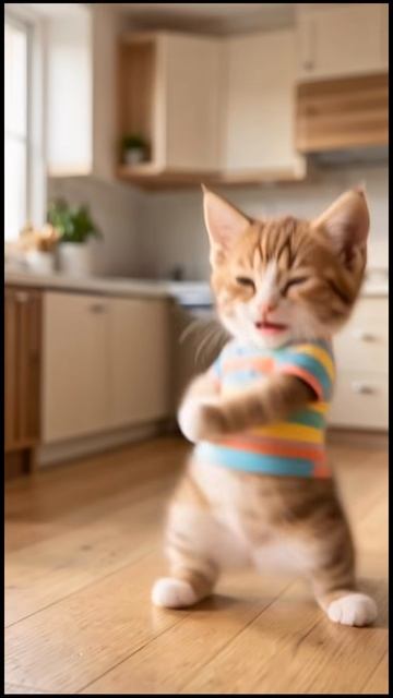 Котенок веселится и танцует