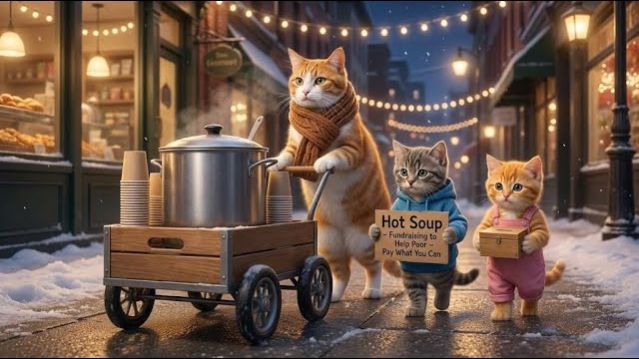 Теплая зима: мама-кошка и ее двое котят продают суп, чтобы помочь бездомным смотреть онлайн