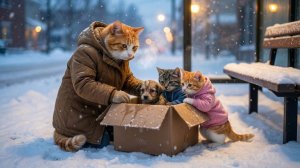 Сердечное спасение: мама-кошка пришла на помощь маленькой собачке в ледяную зиму