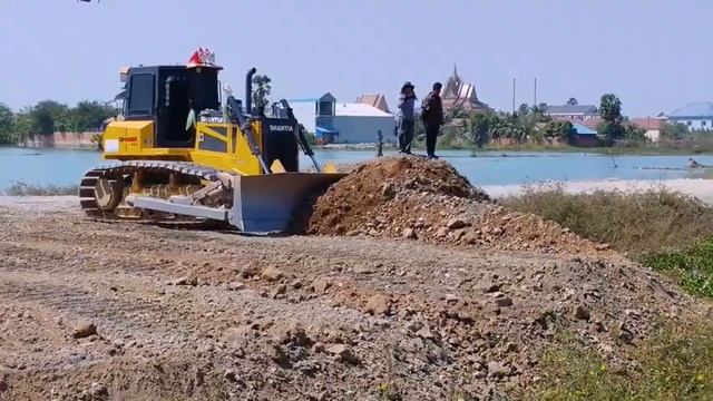 Fully start landfill delete pond forest to develop land by Technique SHANTUI DH17 C3 with dump truck смотреть онлайн