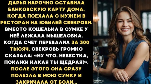 Дарья нарочно оставила банковскую карту дома, когда поехала с мужем в ресторан на юбилей свекрови... смотреть онлайн