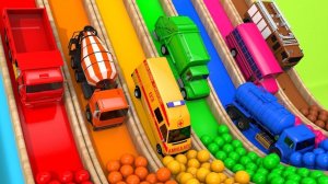 Учим цвета с помощью уличных машинок и летающих игрушечных автомобилей с футбольным мячом-сюрпризом