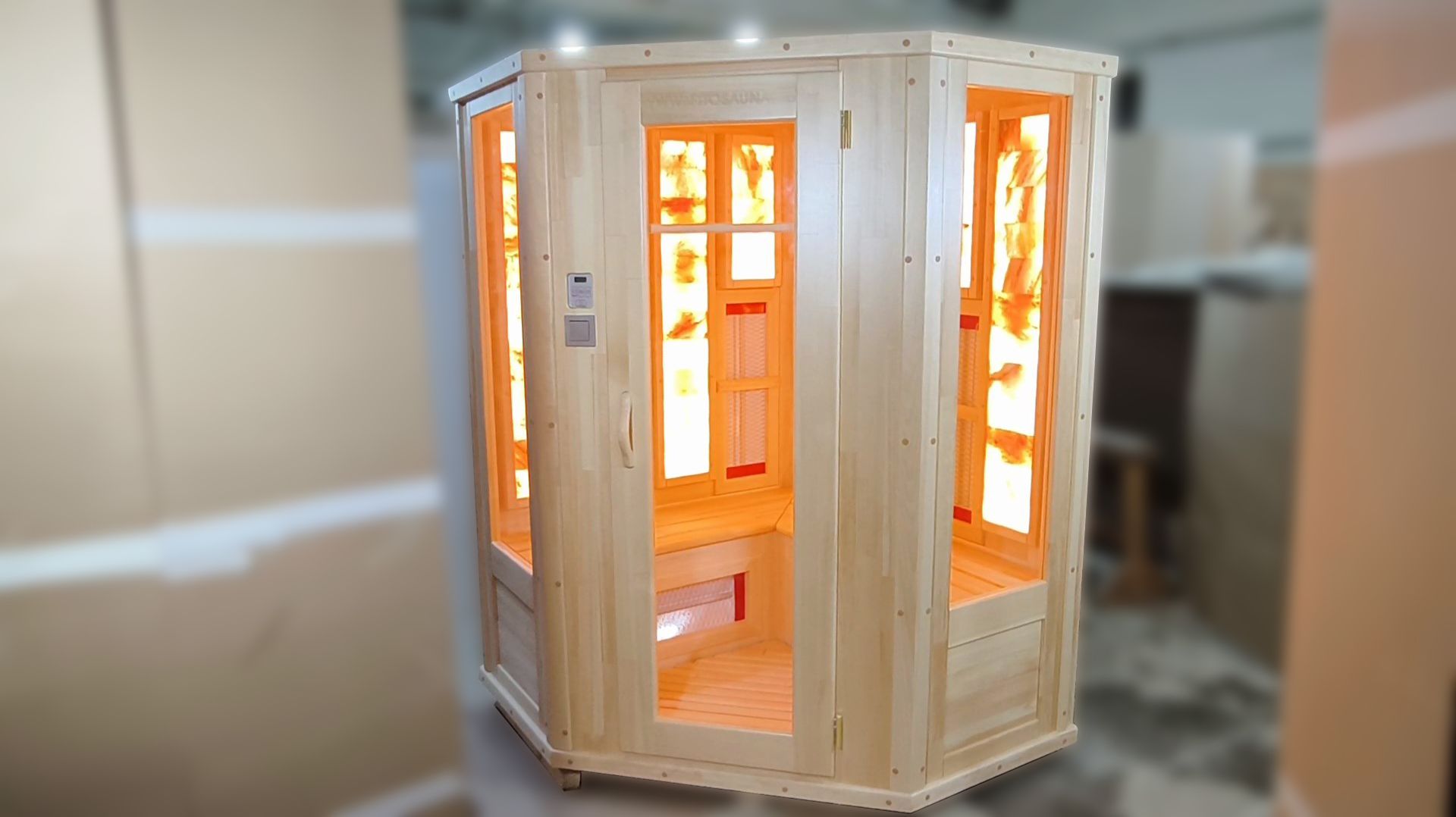 Видеообзор двухместной кедровой угловой ик-сауны с керамическими нагревателями