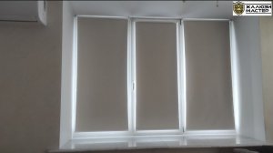 Компактные рулонные шторы BLACK-OUT цвета магнолия для создания комфортной атмосферы в офисе.