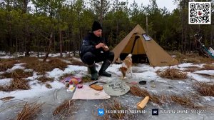 Зимняя рыбалка, ночёвка в тёплой палатке с любимой собакой и ночная ловля Сома
